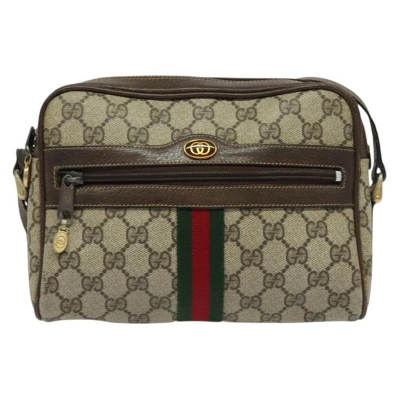 GUCCI GG Supreme Web Sherry Line Shoulder Bag PVC Beige Gold Auth 137441 - Picture 1 of 16
